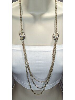 Layered Chain Necklace Chunky Knotted Accents Silver Preppy Abstract